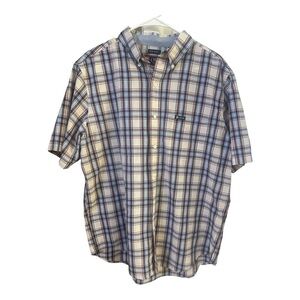 Men's Chaps short sleeve button down blue plaid shirt size large